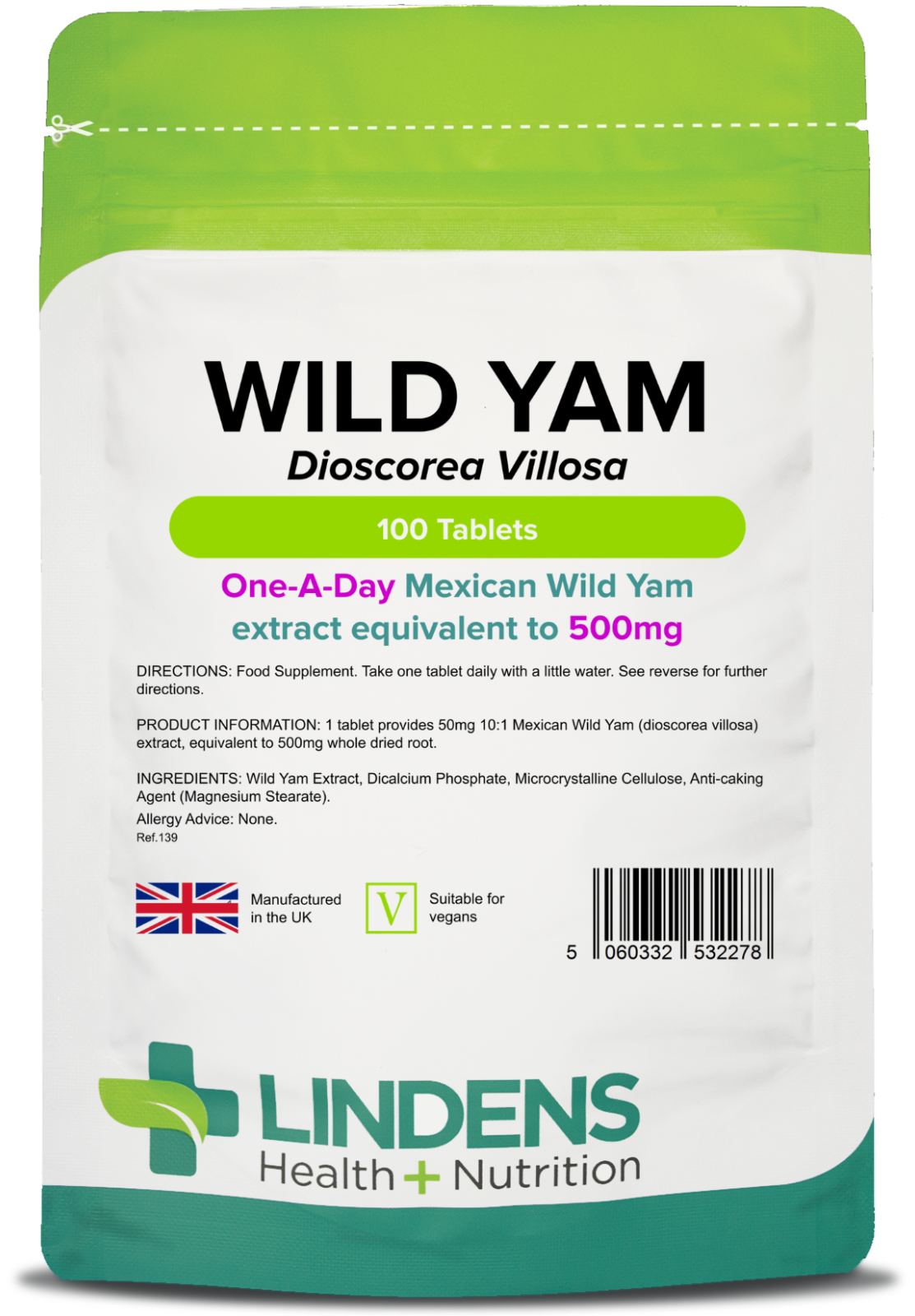 Wild Yam Tablets 500mg 100 Pack Menopause Hormones IBS PMS Cramps Lindens - Image 4