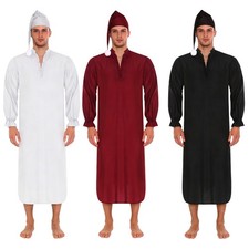 Herren Nachthaube Retro Nachthemd Pajama Langarm Robe Schlafanzug Hauskleidung