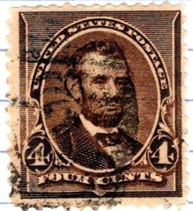 USA 1890 Abraham Lincoln 4 Cent Postage Stamp Dk Brown Used Sc 222 SA 494