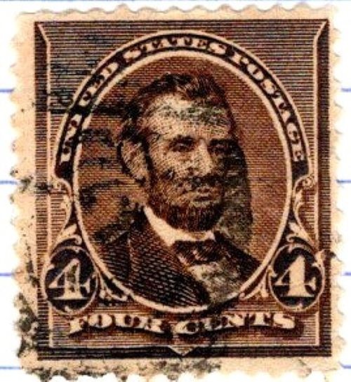 USA 1890 Abraham Lincoln 4 Cent Postage Stamp Dk Brown Used Sc 222 SA 494