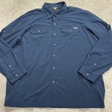 Eddie Bauer Travex Shirt Men 2XL Blue Long Sleeve Roll Tab Sleeve Button Stretch