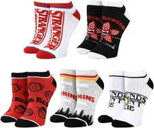 Bioworld Stranger Things Logos Casual Ankle Socks for Men 5-Pack 