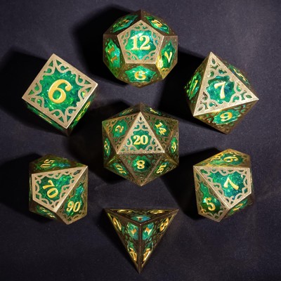 Cusdie 7-Piece Metal Frame Sharp Edges DND Dice Set with Metal Frame- Perfect...