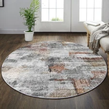 Round Rug 4ft Abstract Round Area Rug Non-Slip Indoor Carpet for Living Room ...