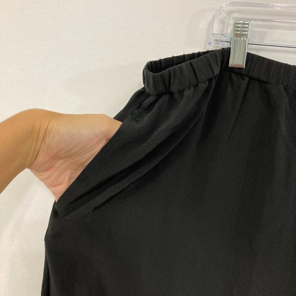 全新带标签 Bob Mackie 尺寸 3X 黑色纯丝绸柔软流动直筒拉裤 — 第 4/4 张图片