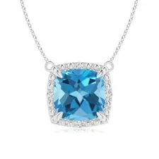 ANGARA 2.53 Ct Swiss Blue Topaz Cushion Shape Pendant With Diamond in Silver