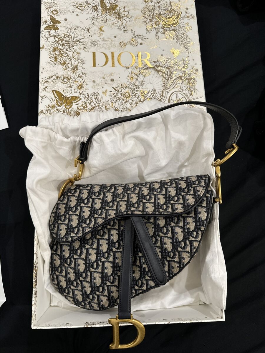 Christian Dior Blue Jaquard Monogram Saddle Bag Canvas With Christian Dior Blue Jaquard Monogram Saddle Bag Canvas With