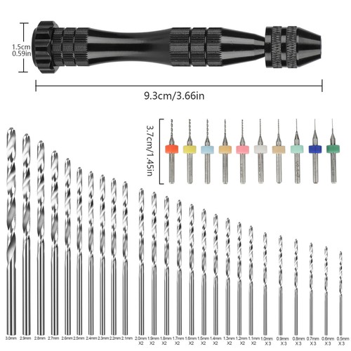 59Pcs Mini Micro Hand Twist Drill Bits Set Rotary Precision Pin Vise Tools Kit - Picture 12 of 21