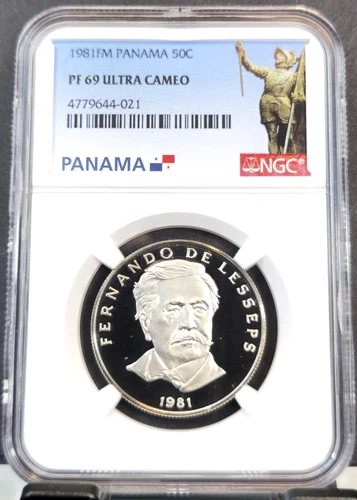 1981 PANAMA 50 CENTESIMOS FERNANDO DE LESSEPS NGC PF 69 ULTRA CAMEO LOW MINTAGE
