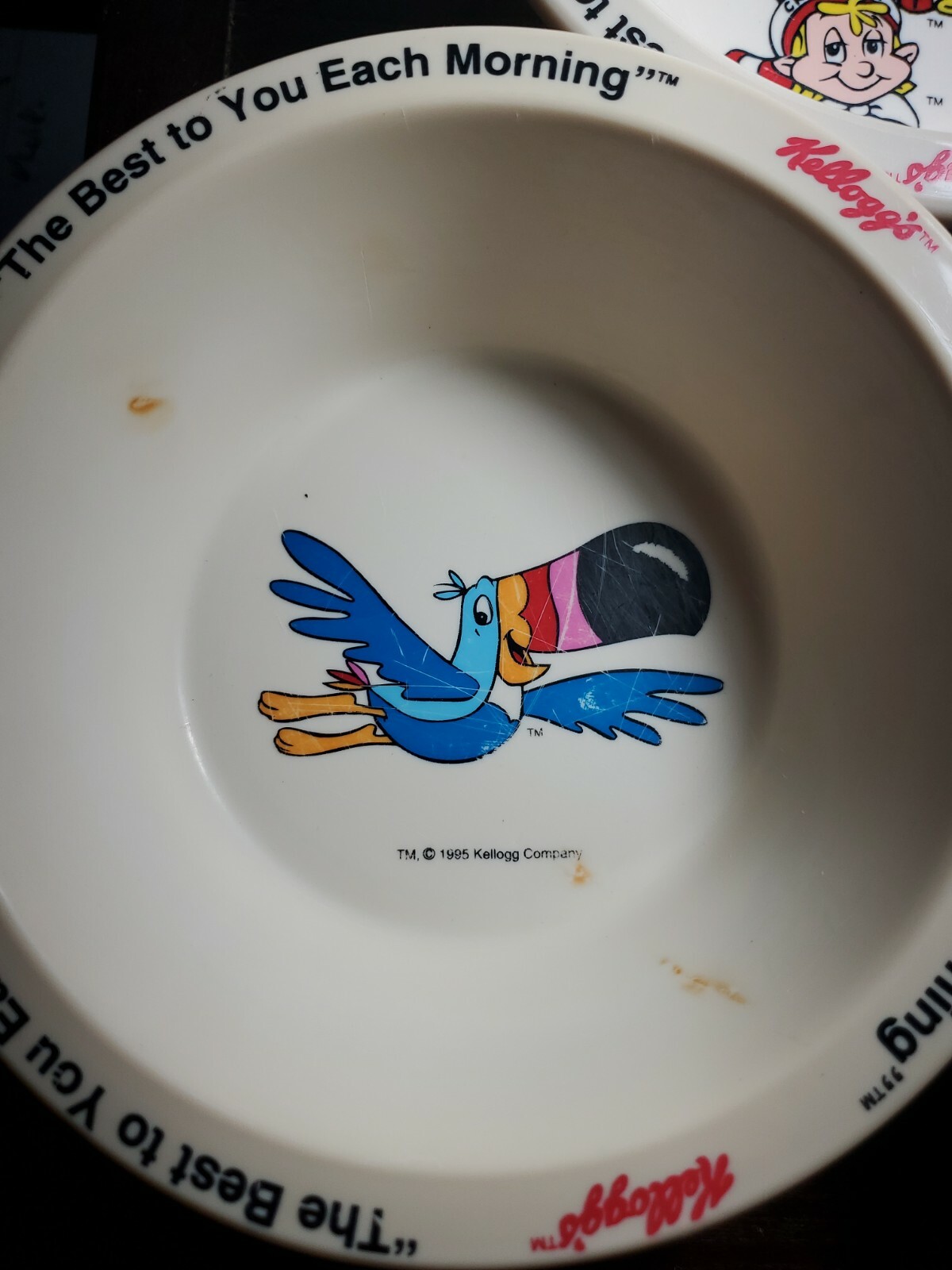 3 Kellogg's Cereal Bowls 1995 Toucan Sam Corny Rooster Snap Crackle Pop