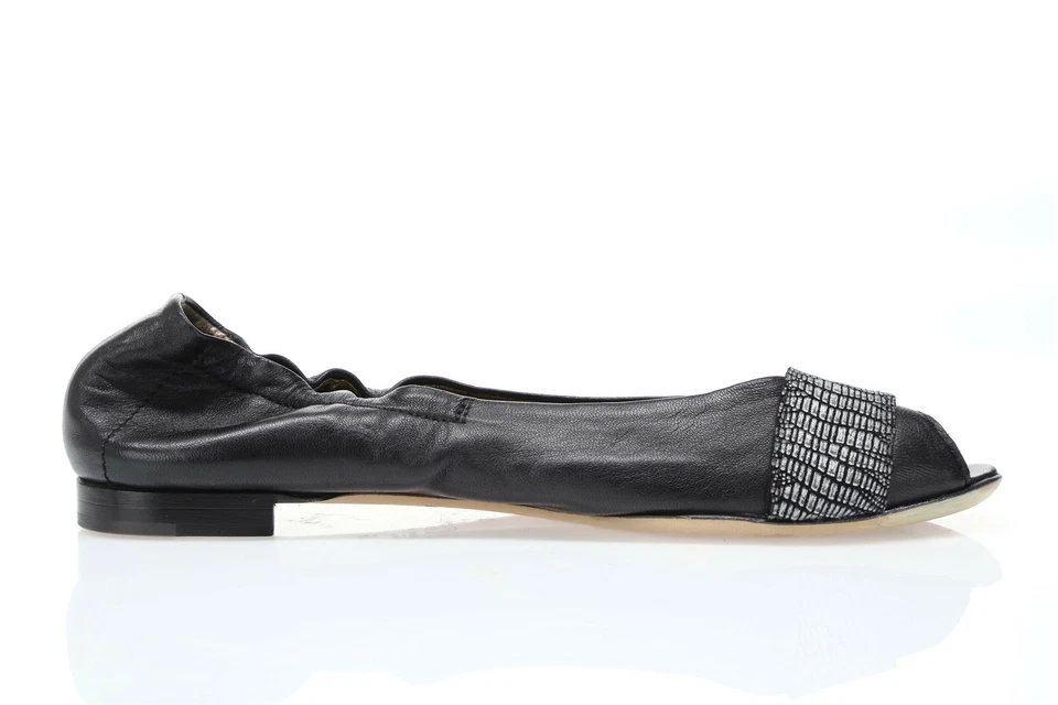 Zapatos planos de ballet AGL de cuero negro con puntera abierta para mujer talla 36,5 Foto 4 de 4