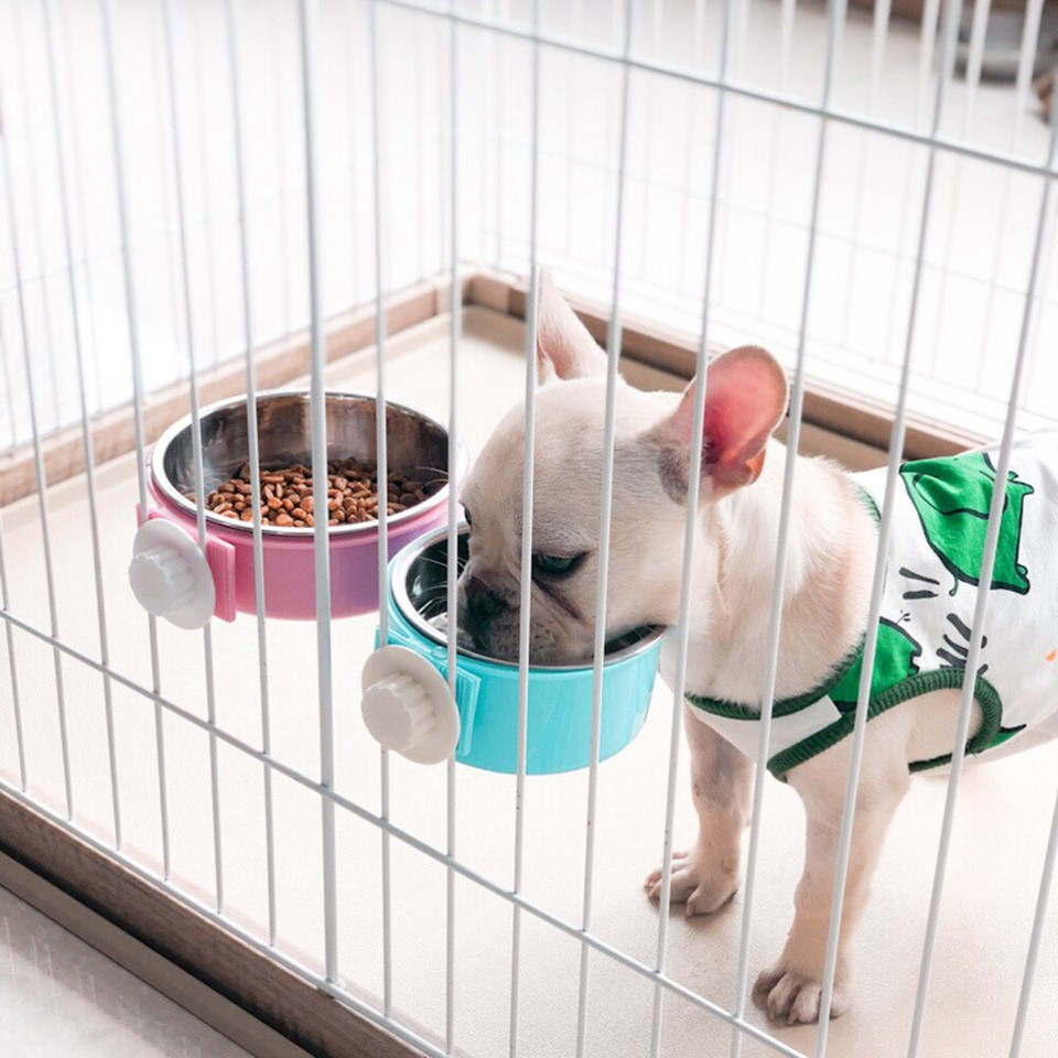 2 in 1 Stainless Steel Pet Hanging Cage Dog Bowl Small Animal Food