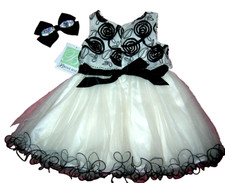Bonnie Jean 2T Black White Holiday Party Dress NWT - 2pc Set - W/ Gold Hair Bow