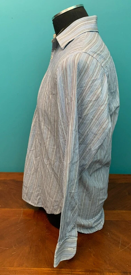 Camisa de vestir Valerio Garati a rayas texturizadas para hombre - talla grande, azul blanco negro Foto 4 de 4