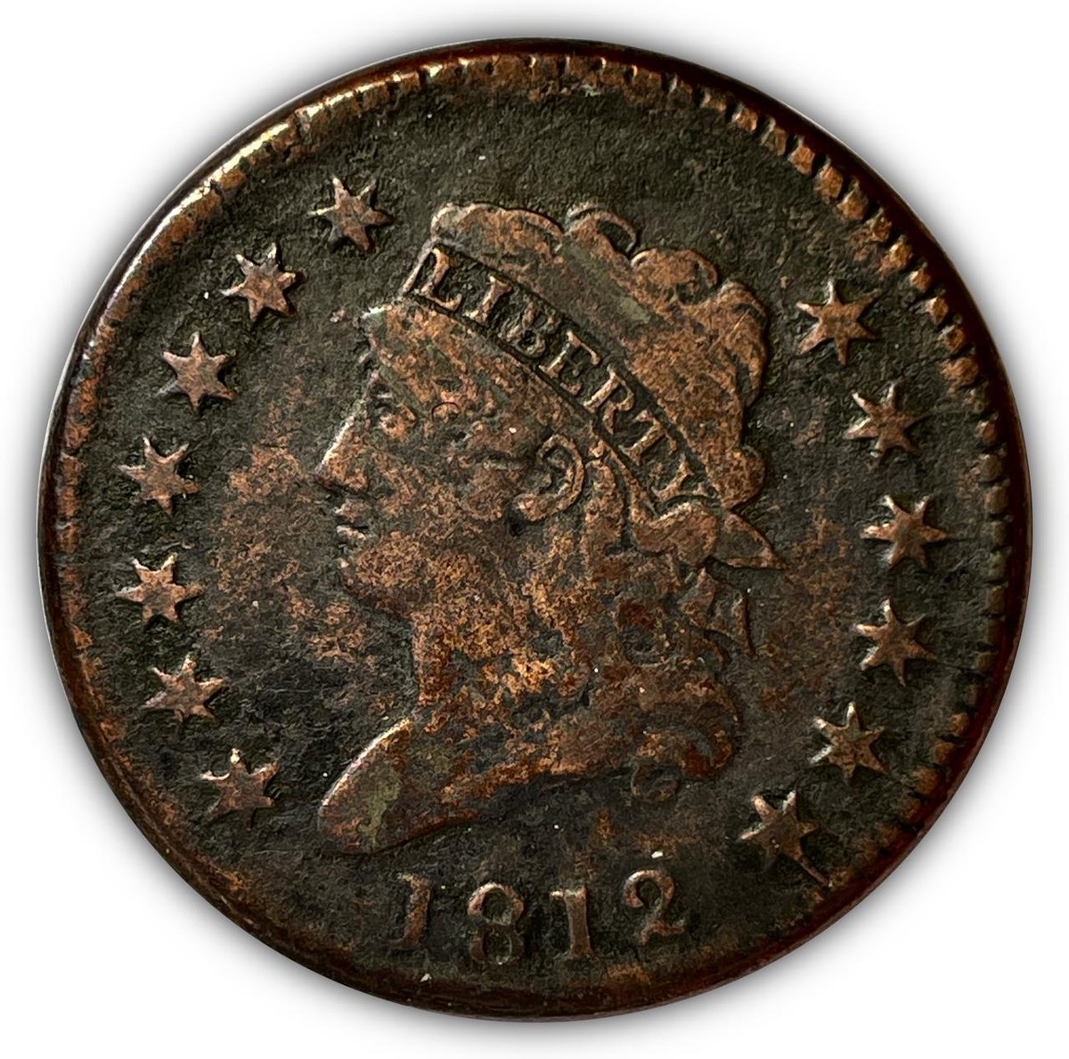 1812 Small Date Classic Head Large Cent High Fine F/VF Coin, Rough