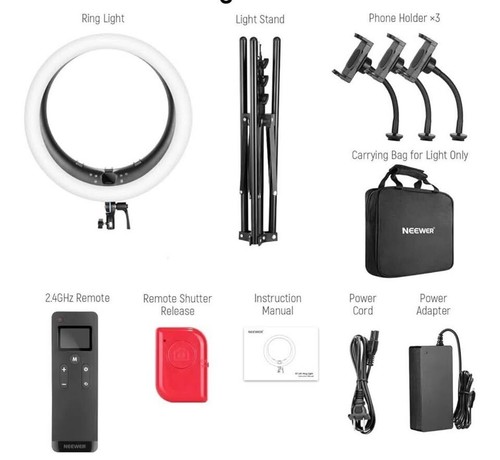 NEEWER Ringlicht RP18H 18" mit Ständer und 3 Handyhaltern, 2.4G, Touch Control - Bild 9 von 9