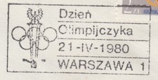 POLAND 1980 055 POSTMARK, WARSZAWA 1, 21.IV.1980 Olympian Day.