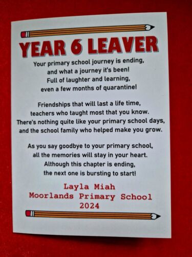 Year 6 Leavers card / Last day at primary / Leaving School Card - Picture 6 of 10
