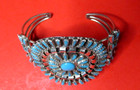 STERLING SIGNED TURQUOISE BRACELET VINTAGE TJB MARK TRI PANEL KINGMAN HAND MADE — photo 10