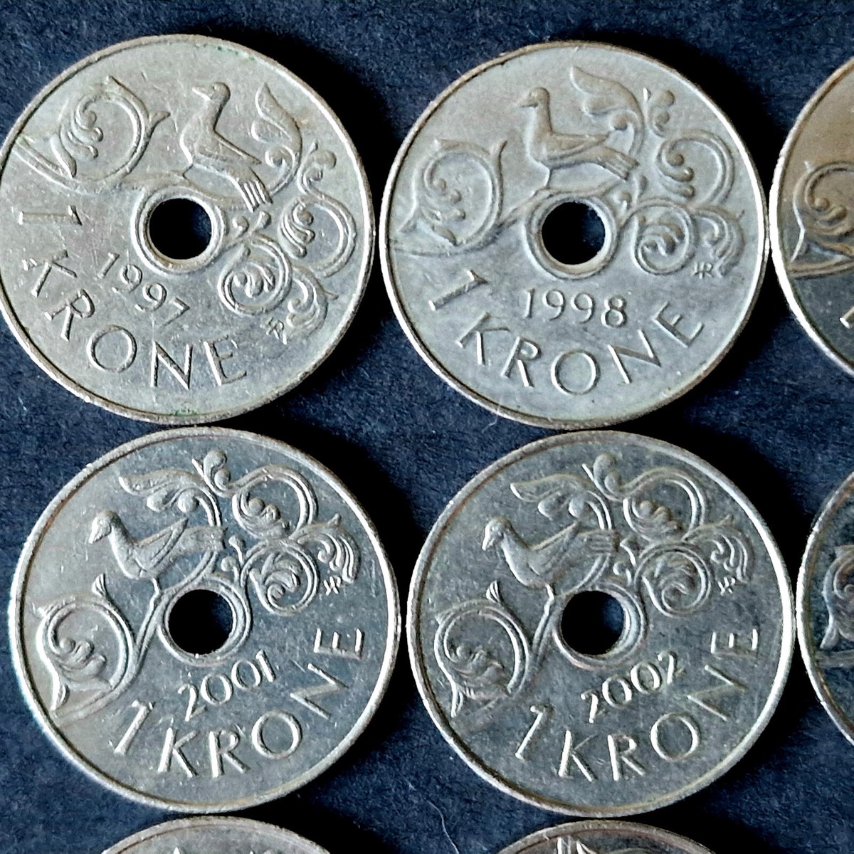 Norway 1 Krone with Hole 16 Years coins 1997 - 2012 LOT Circulated