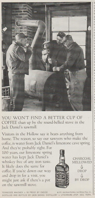 1970 Jack Daniel's - Sawmill Coffee Break By Barrel Wood Stove - Print Ad Photo