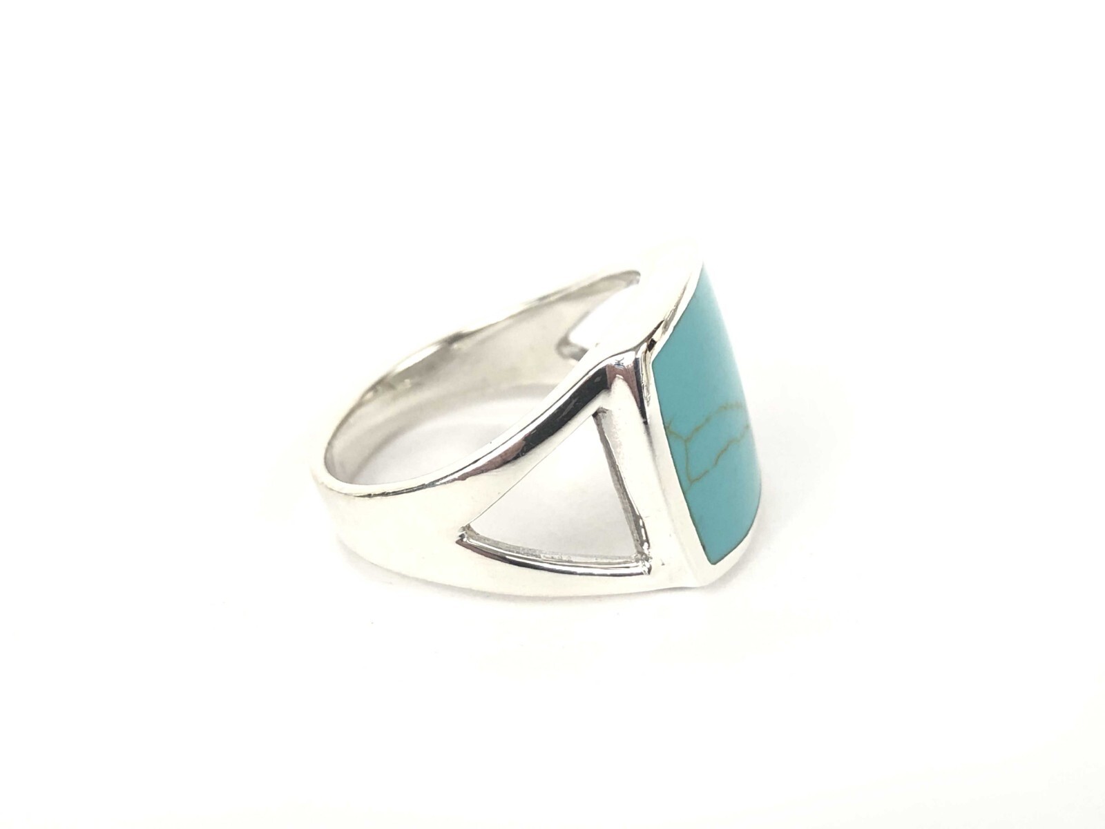 Turquoise Enamel Split Shank Statement Ring Sterl… - image 5