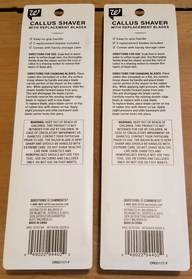 (2) Lote de 2 cuchillas de afeitadora Callus con cuchillas de repuesto Walgreens 1 mango Foto 2 de 2