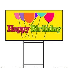 Happy Birthday Yellow Corrugated Plastic Yard Sign /FREE Stakes