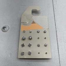 A New Day 8 Pair Nickel Free Cubic Zirconia Silver  Gold Stud Earrings New