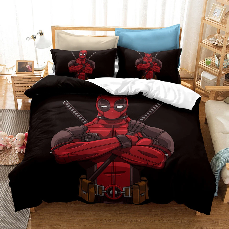 Marvel Deadpool 3D Bedding Set Sheet Quilt Pillow Cover US /EU Size 3PCS Gift - Image 2 of 4
