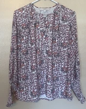 Loft smocked cuff long sleeve blouse size S