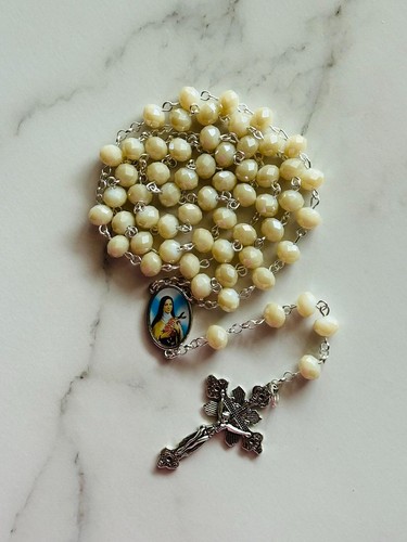 AB Beige Austrian Crystal Glass Beads Holy Rosary For Catholic Prayers / Gifts