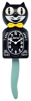 Kit-Cat Klock Black Gold  Bow Tie and Ocean Wave Tail Clock