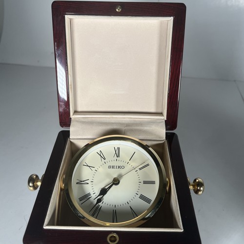 Seiko Clock Cherry Color Wood Box Dial Roman Numerals QHG607BLH - Picture 2 of 17