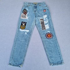 FUNKY JEANS ROSSODISERA Womens Blue Denim Sz 28 Luxury Italian 80s Vibe Badges