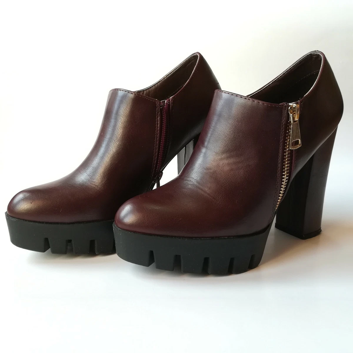 Stivaletto Tronchetto donna bordeaux a punta con zip suola carro armato nero 37