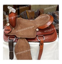 Rough Out Carved Western Barrel Leather Horse Saddle Tack Set Sizes 10"-18" inch