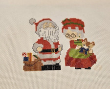 Vintage Needlepoint Christmas Santa and Mrs Claus 8 x 12 Completed