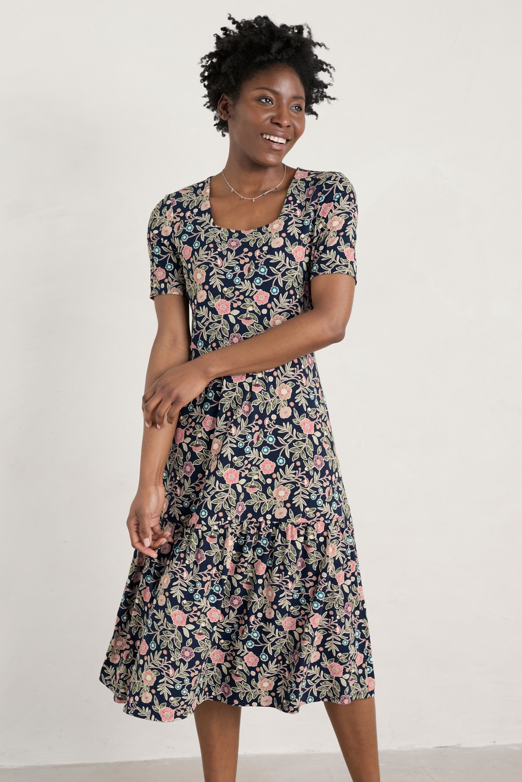 Seasalt Women's Dress navy Paint Shards Jersey Midi Dress Regular