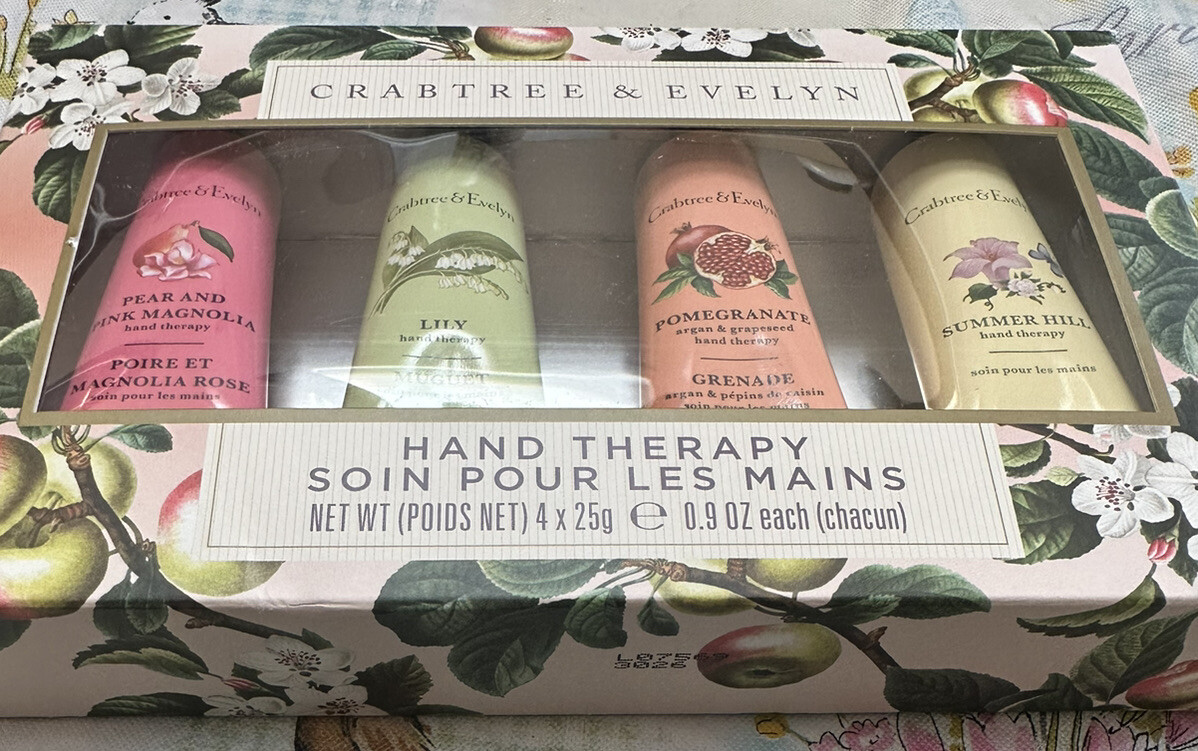 Crabtree & Evelyn Hand Therapy Set of 4- 0.9oz each Lily Summer Hill Pomegranate