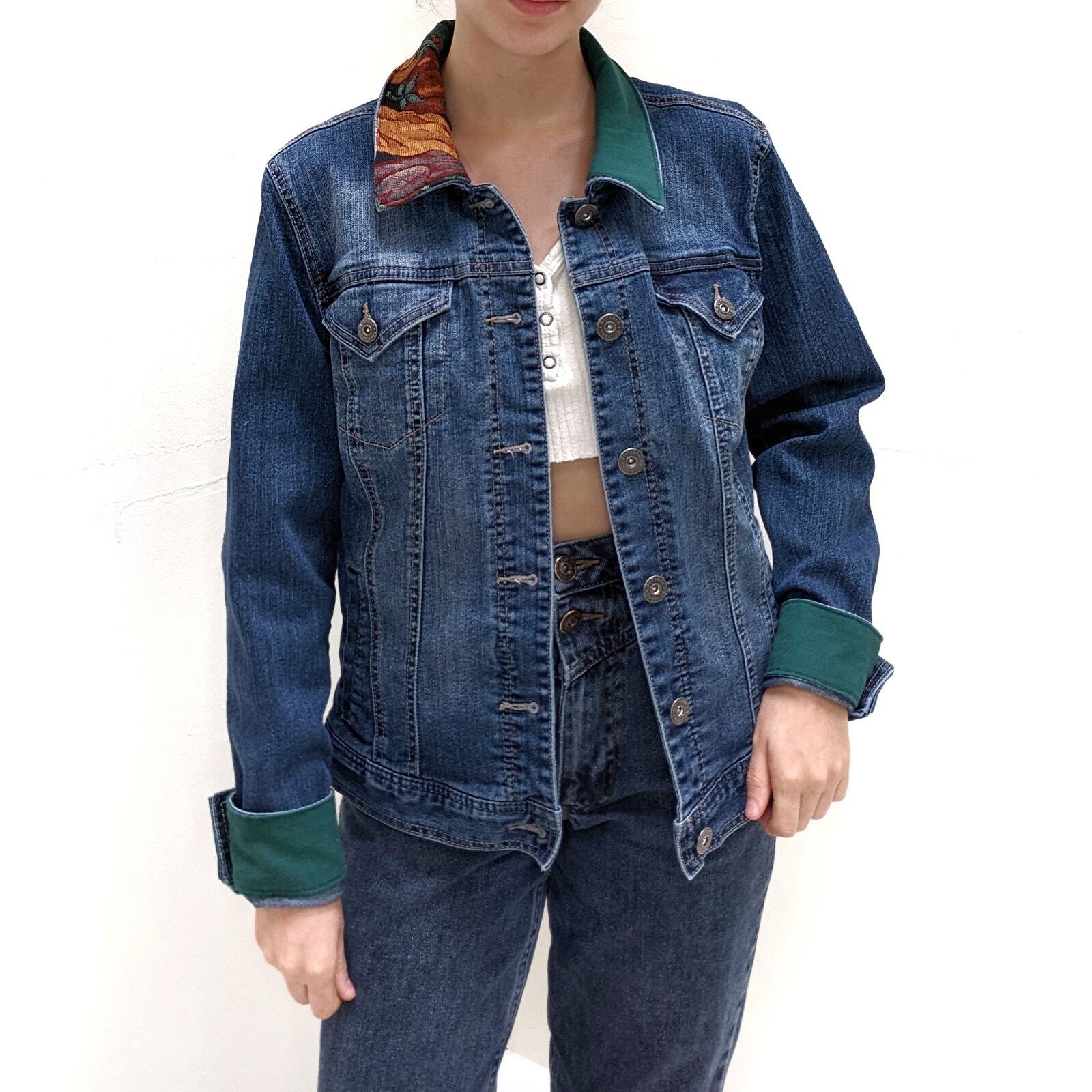 Reworked  Autumn Fall Halloween Patchwork Denim J… - image 6