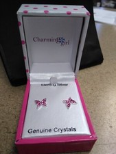 Charming Girl Pink Chrystal Butterfly Earrings