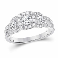 14kt White Gold Round Diamond 3-stone Bridal Wedding Engagement Ring 1-1/4 Ctw