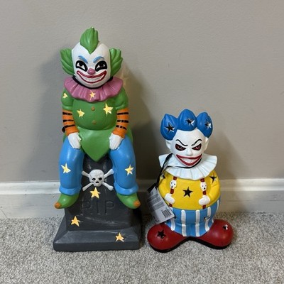 2 Rare Killer Clowns Halloween Decor Discontinued Light Up Table Circus Clown