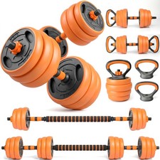 66LB Adjustable Dumbbell Set 4-in-1 Barbell Kettlebell Home Gym