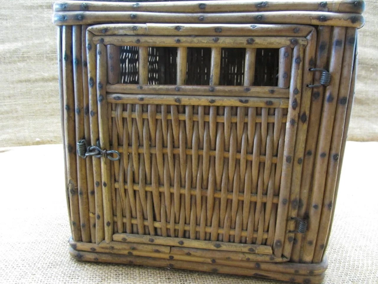 Vintage Small Animal Wood & Wicker Cage Kennel Wire Hardware Old Antique 11380