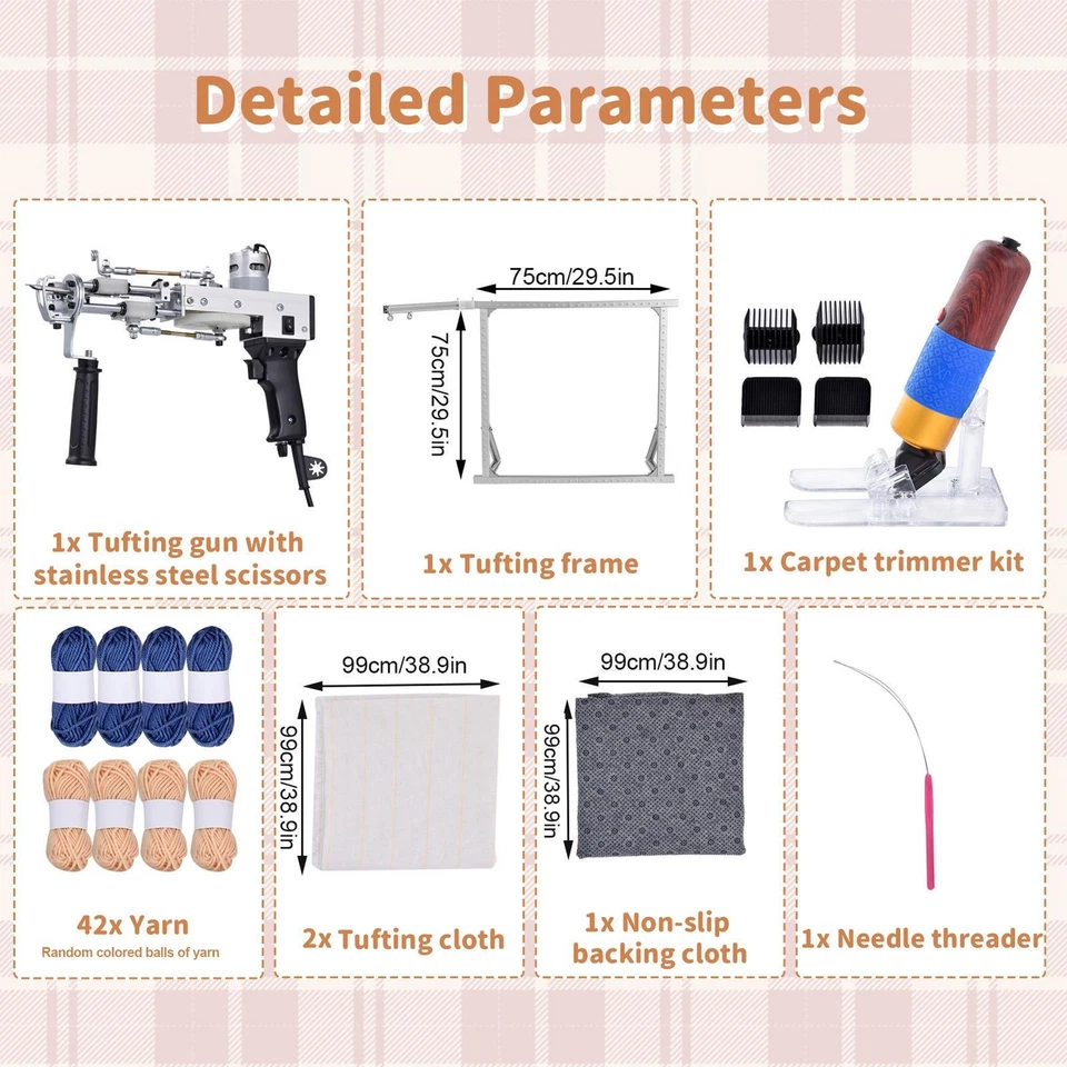 Pistola de tufar tapete com kit aparador de carpete, 2 em 1 corte pilha e laço pilha tufagem G - Imagem 2 de 4