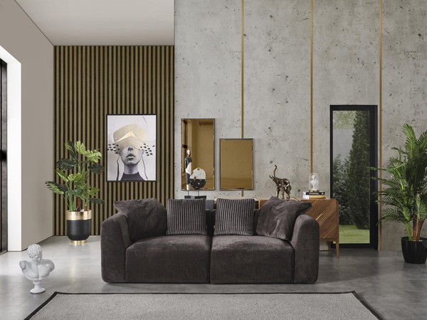 Sofa 3 Sitzer Polster Sofas Textil Wohnzimmer Neu MöBel Modern Grau-image