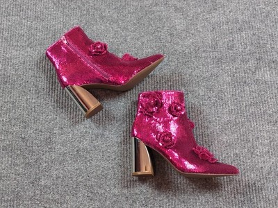 Betsey Johnson Boots Womens 6.5 Finlee Pink Floral Glam Short Sparkle Sequin