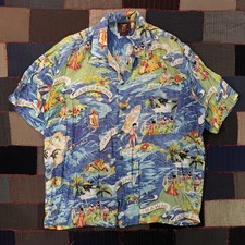 Vintage 80s Hawaiian Island of Aloha Rayon Button Surf Shirt Bold Scenic Print